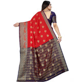 Women's Silk Blend Woven Saree With Unstitched Blouse 5.5Mtr (Purple-Red) - GillKart