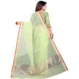 Women's Cotton Silk Checkered Saree With Unstitched Blouse 5.5Mtr (Green) - GillKart