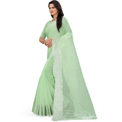 Women's Cotton Jute Self Design Saree With Unstitched Blouse 5.5Mtr (Green) - GillKart