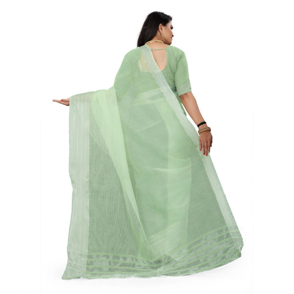 Women's Cotton Jute Self Design Saree With Unstitched Blouse 5.5Mtr (Green) - GillKart