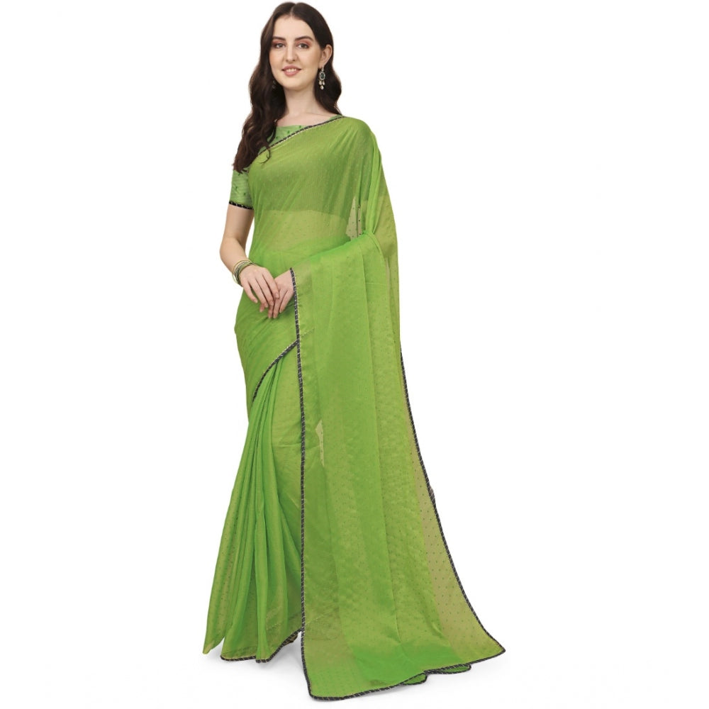 Women's Silk Blend Embellished Saree With Unstitched Blouse 5.5Mtr (Green) - GillKart