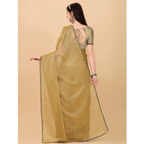 Women's Silk Blend Embellished Saree With Unstitched Blouse 5.5Mtr (Cream) - GillKart