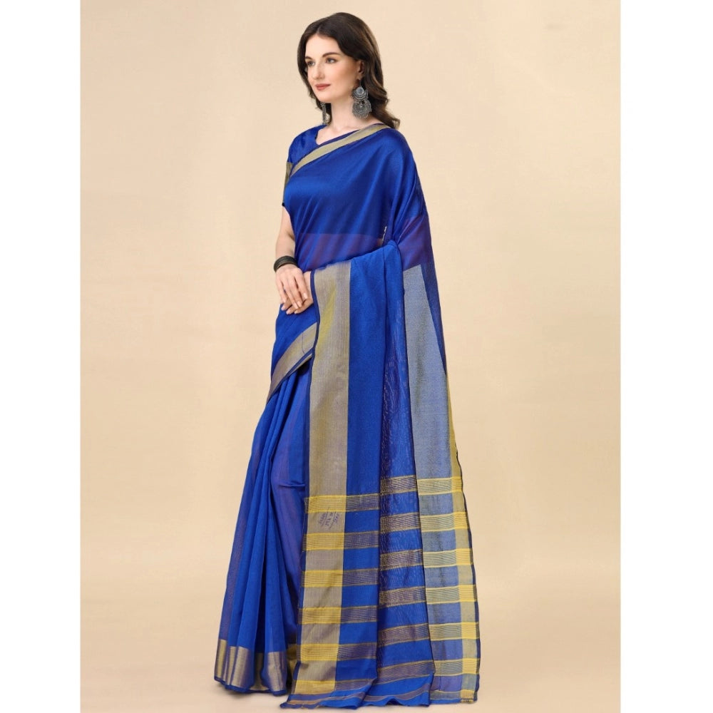 Women's Cotton Silk Striped Saree With Unstitched Blouse 5.5Mtr (Multicolor) - GillKart