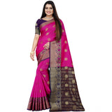 Women's Silk Blend Woven Saree With Unstitched Blouse 5.5Mtr (Blue-Pink) - GillKart