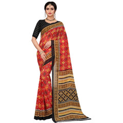 Women's Georgette Floral Print Saree With Unstitched Blouse 5.5Mtr (Red) - GillKart