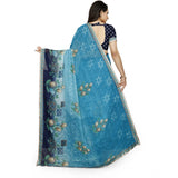 Women's Georgette Floral Print Saree With Unstitched Blouse 5.5Mtr (Light Blue) - GillKart