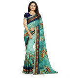 Women's Georgette Floral Print Saree With Unstitched Blouse 5.5Mtr (Light Blue) - GillKart