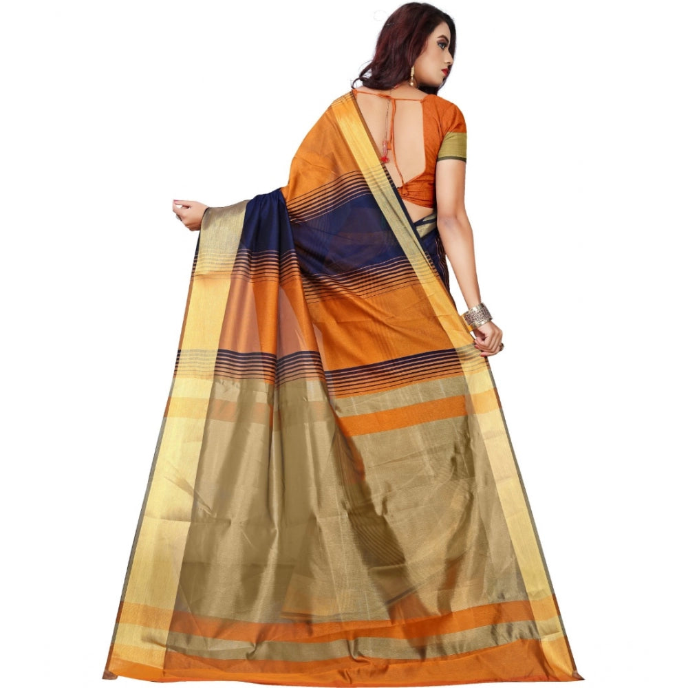 Women's Jacquard Woven Saree With Unstitched Blouse 5.5Mtr (Orange) - GillKart