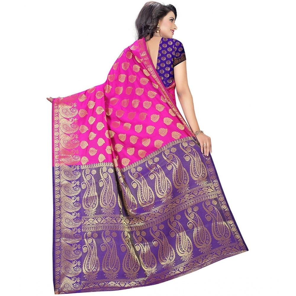 Women's Jacquard Woven Saree With Unstitched Blouse 5.5Mtr (Pink) - GillKart