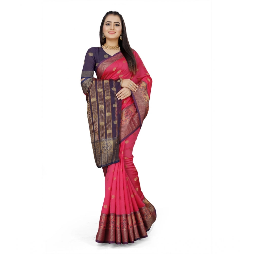 Women's Jacquard Woven Saree With Unstitched Blouse 5.5Mtr (Multicolor) - GillKart