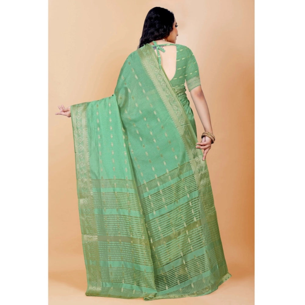 Women's Silk Blend Woven Saree With Unstitched Blouse 5.5Mtr (Light Green) - GillKart