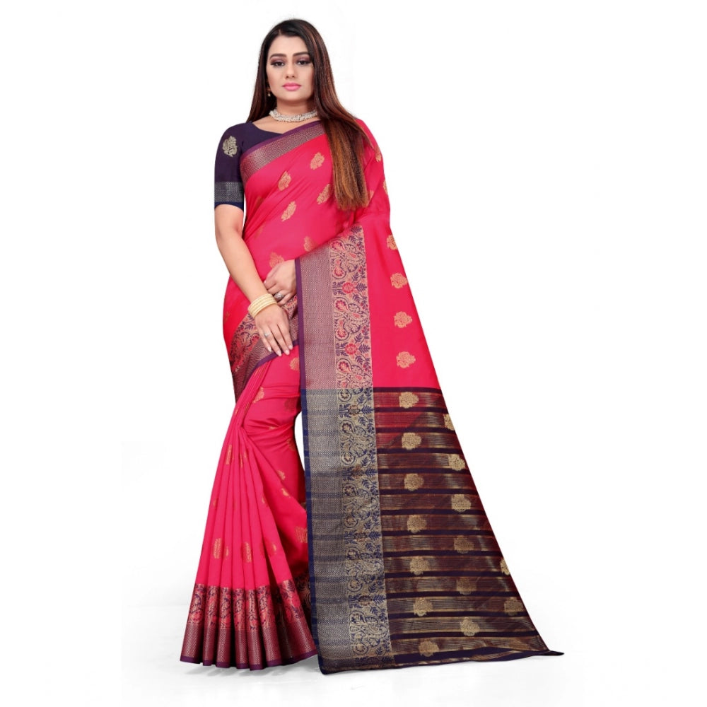 Women's Silk Blend Woven Saree With Unstitched Blouse 5.5Mtr (Multicolor) - GillKart