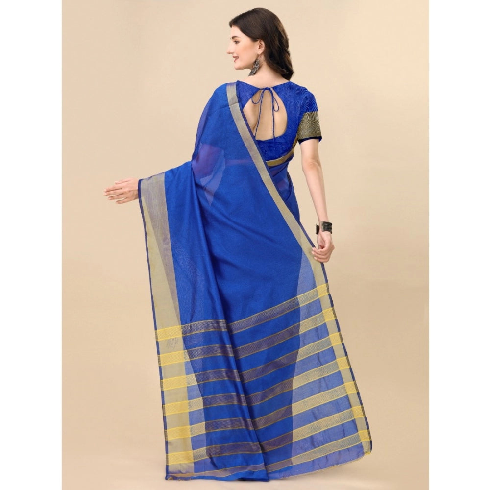 Women's Cotton Silk Striped Saree With Unstitched Blouse 5.5Mtr (Multicolor) - GillKart