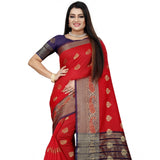 Women's Silk Blend Woven Saree With Unstitched Blouse 5.5Mtr (Purple-Red) - GillKart