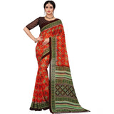 Women's Georgette Floral Print Saree With Unstitched Blouse 5.5Mtr (Red) - GillKart