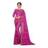 Women's Georgette Floral Print Saree With Unstitched Blouse 5.5Mtr (Pink) - GillKart