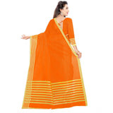 Women's Jacquard Striped Saree With Unstitched Blouse 5.5Mtr (Orange) - GillKart