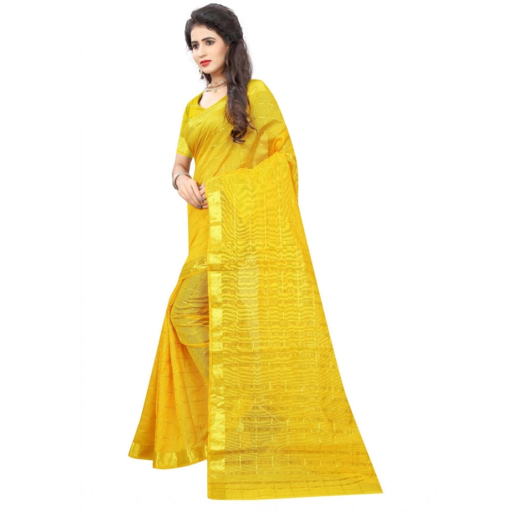 Women's Jacquard Woven Saree With Unstitched Blouse 5.5Mtr (Yellow) - GillKart