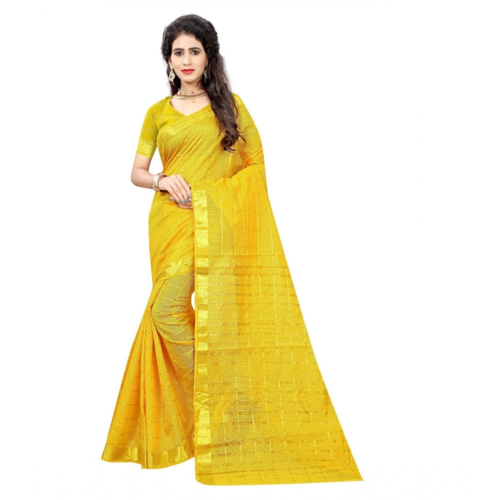 Women's Jacquard Woven Saree With Unstitched Blouse 5.5Mtr (Yellow) - GillKart