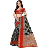 Women's Jacquard Woven Saree With Unstitched Blouse 5.5Mtr (Red-Black) - GillKart