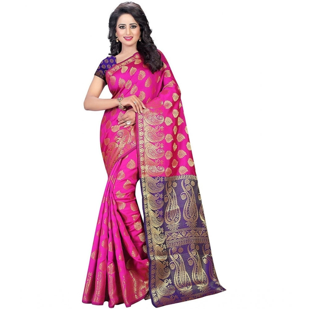 Women's Jacquard Woven Saree With Unstitched Blouse 5.5Mtr (Pink) - GillKart