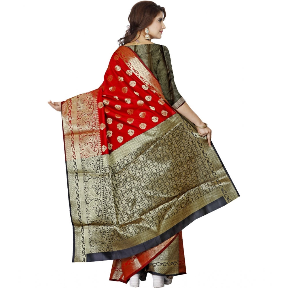 Women's Jacquard Woven Saree With Unstitched Blouse 5.5Mtr (Red) - GillKart