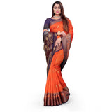 Women's Silk Blend Woven Saree With Unstitched Blouse 5.5Mtr (Orange) - GillKart