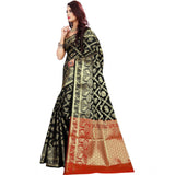 Women's Jacquard Woven Saree With Unstitched Blouse 5.5Mtr (Black) - GillKart