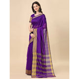 Women's Cotton Silk Striped Saree With Unstitched Blouse 5.5Mtr (Multicolor) - GillKart