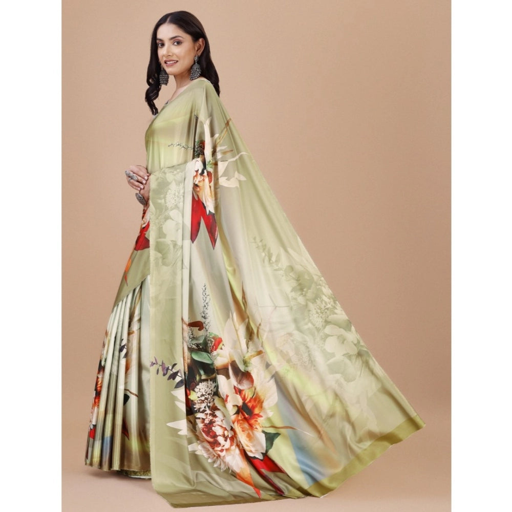 Women's Crepe Digital Print Saree With Unstitched Blouse 5.5Mtr (Multicolor) - GillKart