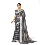 Women's Cotton Silk Striped Saree With Unstitched Blouse 5.5Mtr (Grey) - GillKart