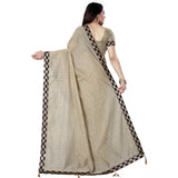 Women's Cotton Silk Checkered Saree With Unstitched Blouse 5.5Mtr (Cream) - GillKart