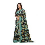 Women's Georgette Floral Print Saree With Unstitched Blouse 5.5Mtr (Blue-Black) - GillKart