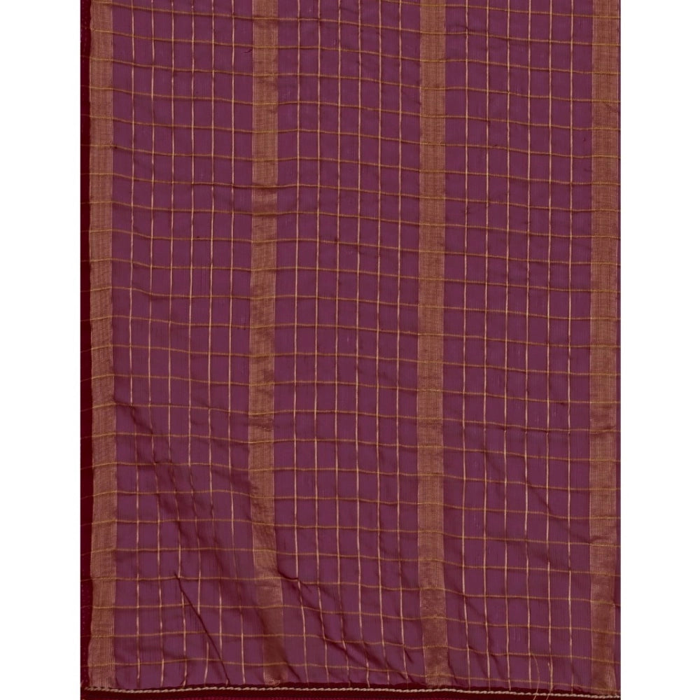 Women's Silk Blend Checkered Saree With Unstitched Blouse 5.5Mtr (Maroon) - GillKart