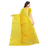 Women's Jacquard Woven Saree With Unstitched Blouse 5.5Mtr (Yellow) - GillKart