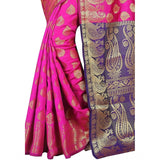 Women's Jacquard Woven Saree With Unstitched Blouse 5.5Mtr (Pink) - GillKart