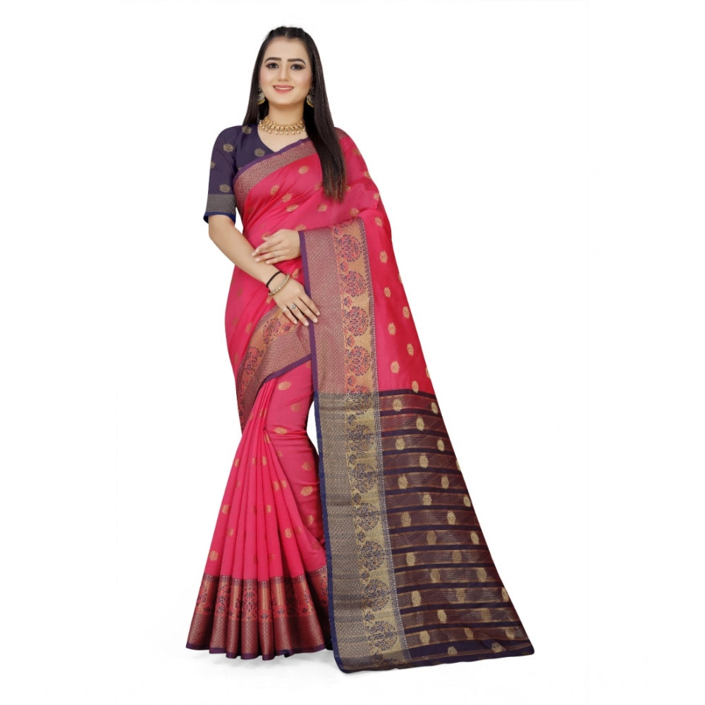 Women's Jacquard Woven Saree With Unstitched Blouse 5.5Mtr (Multicolor) - GillKart