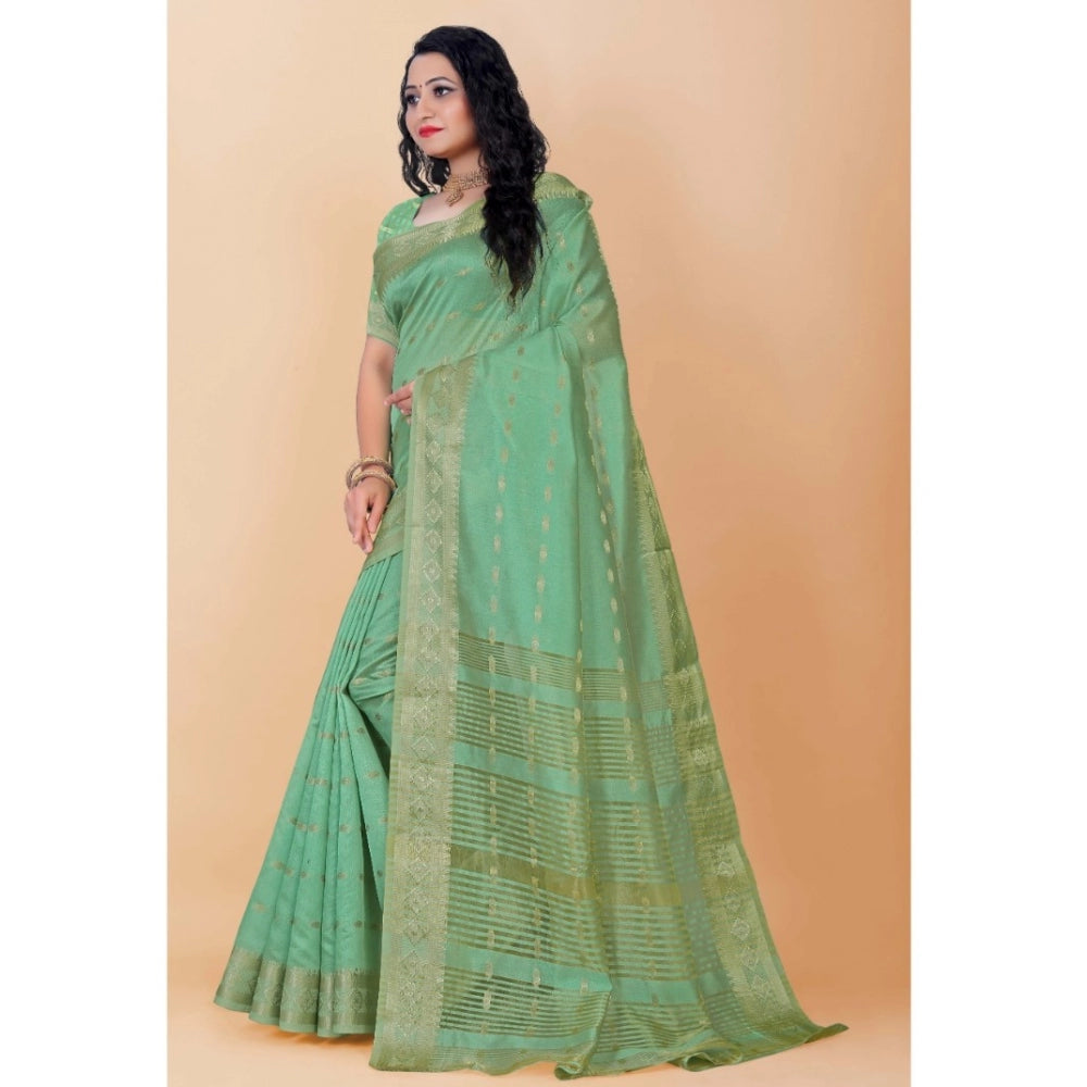 Women's Silk Blend Woven Saree With Unstitched Blouse 5.5Mtr (Light Green) - GillKart