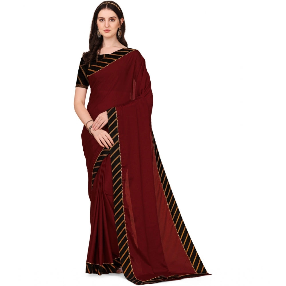 Women's Chiffon Self Design Saree With Unstitched Blouse 5.5Mtr (Red) - GillKart