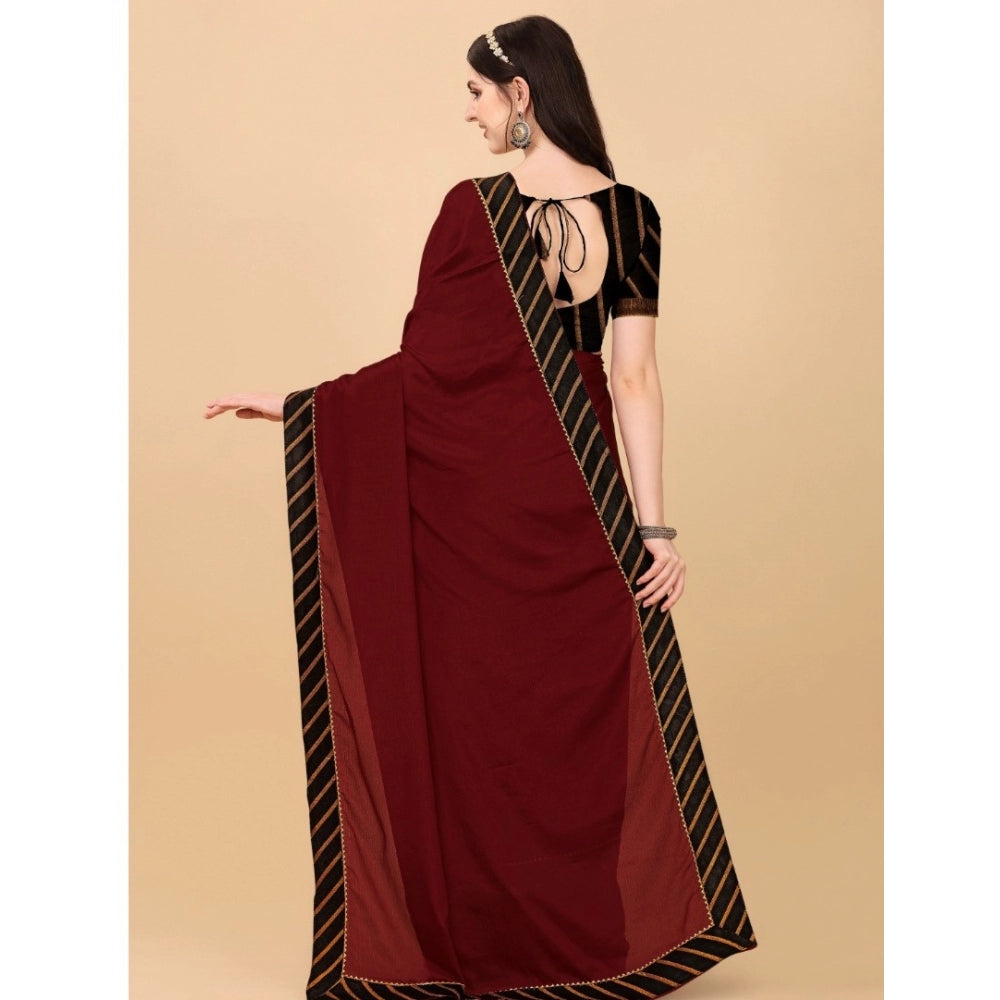 Women's Chiffon Self Design Saree With Unstitched Blouse 5.5Mtr (Red) - GillKart