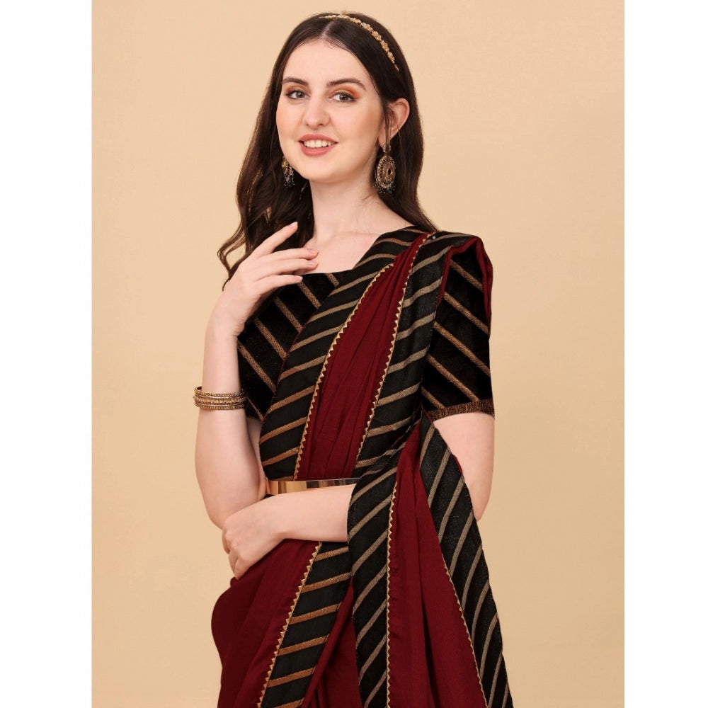 Women's Chiffon Self Design Saree With Unstitched Blouse 5.5Mtr (Red) - GillKart