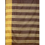 Women's Cotton Silk Striped Saree With Unstitched Blouse 5.5Mtr (Brown) - GillKart