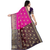 Women's Silk Blend Woven Saree With Unstitched Blouse 5.5Mtr (Blue-Pink) - GillKart