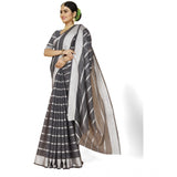 Women's Cotton Silk Striped Saree With Unstitched Blouse 5.5Mtr (Grey) - GillKart