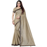 Women's Cotton Silk Checkered Saree With Unstitched Blouse 5.5Mtr (Cream) - GillKart