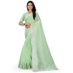 Women's Cotton Jute Self Design Saree With Unstitched Blouse 5.5Mtr (Green) - GillKart