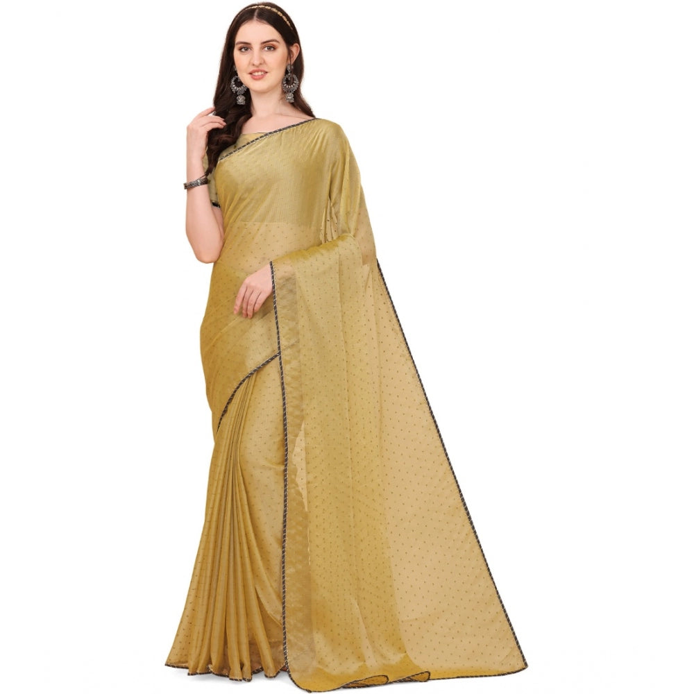 Women's Silk Blend Embellished Saree With Unstitched Blouse 5.5Mtr (Cream) - GillKart