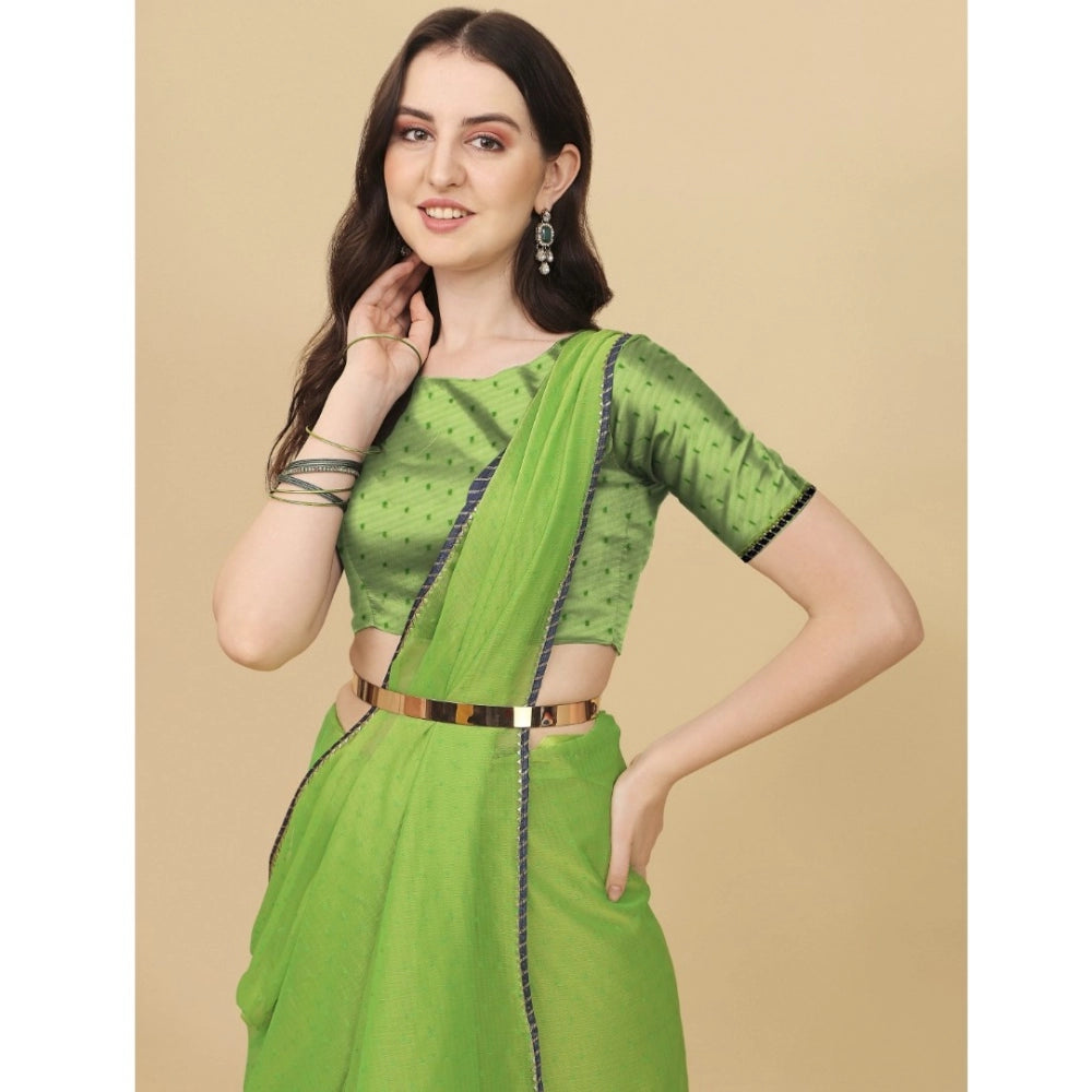 Women's Silk Blend Embellished Saree With Unstitched Blouse 5.5Mtr (Green) - GillKart