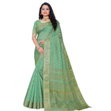 Women's Silk Blend Woven Saree With Unstitched Blouse 5.5Mtr (Light Green) - GillKart