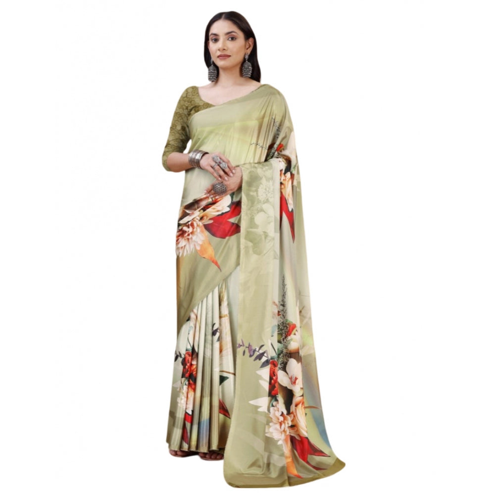 Women's Crepe Digital Print Saree With Unstitched Blouse 5.5Mtr (Multicolor) - GillKart